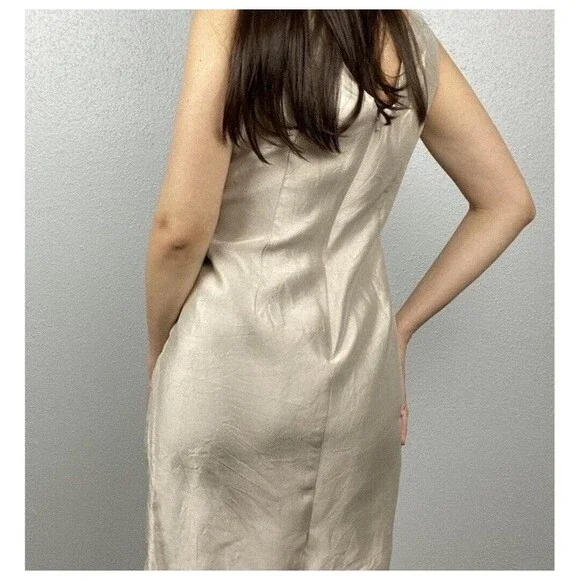 Gilar 100% Silk Fitted Hourglass Silhoutte Lined Sheath Dress Beige -Size 6 - Picture 2 of 14